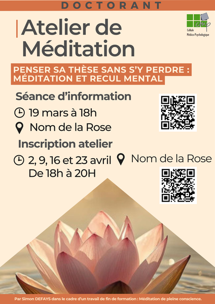 Séance d'information pour doctorants - Penser sa thèse sans s’y perdre : méditation et recul mental - Atelier méditation