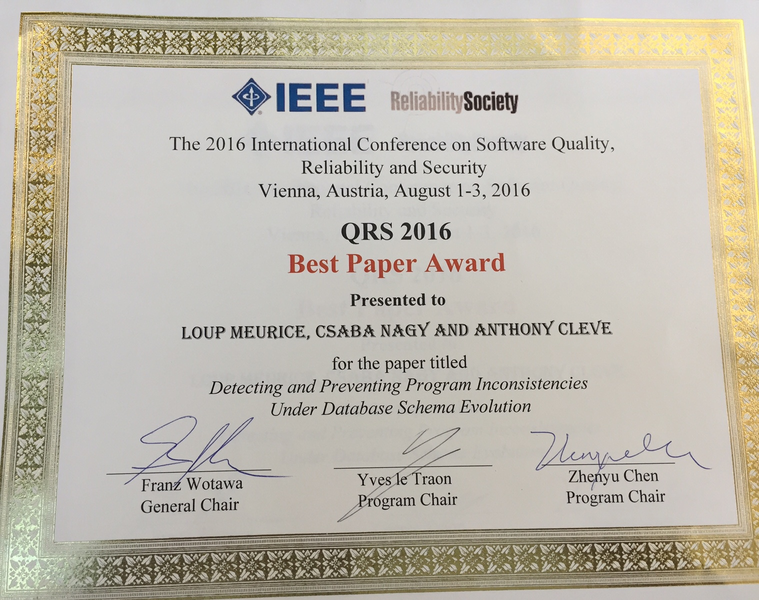 The "QRS 2016 Best Paper Award"