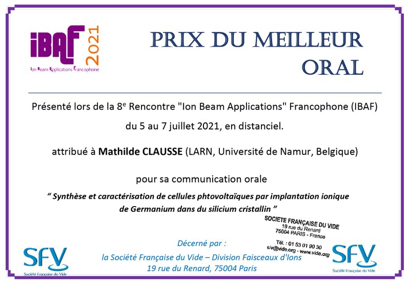 Une étudiante de 1er master en physique remporte le prix de la meilleure présentation orale à la conférence internationale IBAF